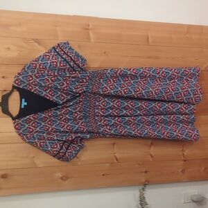 DRAPER JAMES Blue and Red Patterned Women's Dress